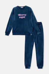 Woody Pyjama fluweel - Donkerblauw/Starry night