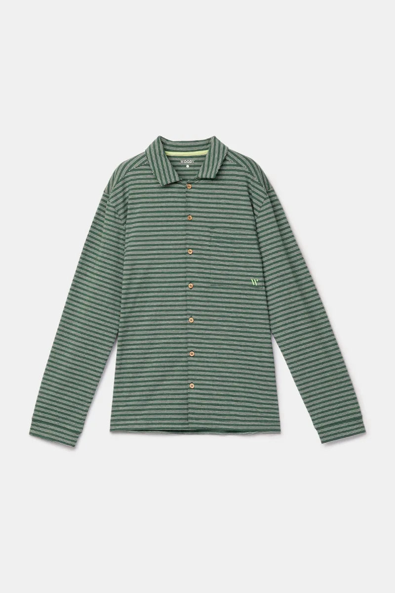 Woody Pyjama - Doorknoop/groene streep