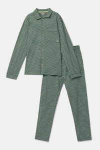 Woody Pyjama - Doorknoop/groene streep