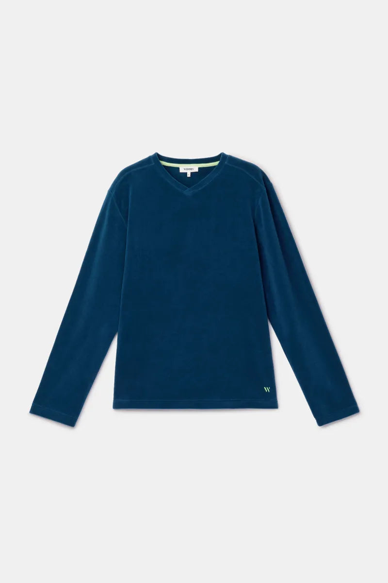 Woody Pyjama - Fleece/Donkerblauw&groen