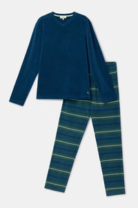 Woody Pyjama - Fleece/Donkerblauw&groen
