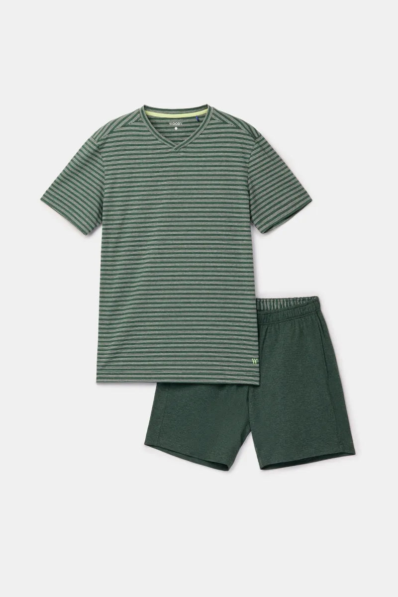 Woody Pyjama - Groene streep
