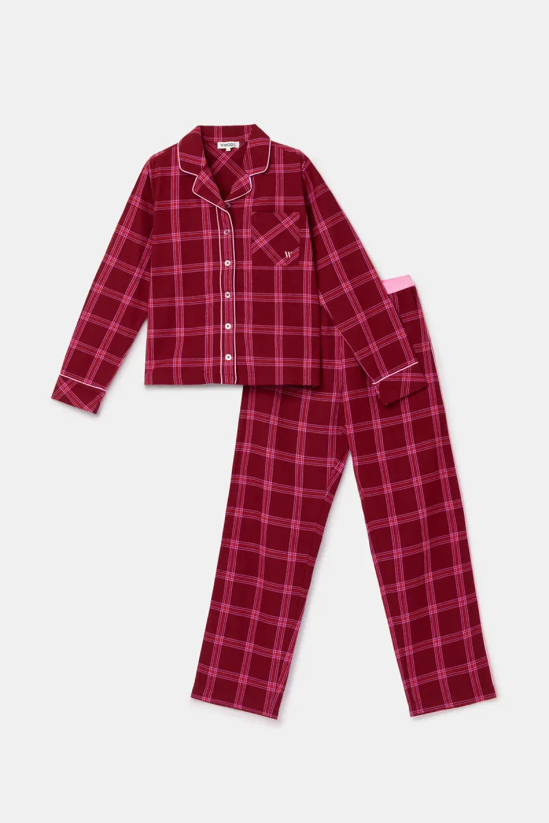 Woody Pyjama flanel - Bordeaux ruit