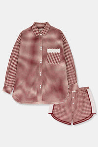 Woody Kirilove - Bordeaux pyjama van katoen/Hemd + shortje