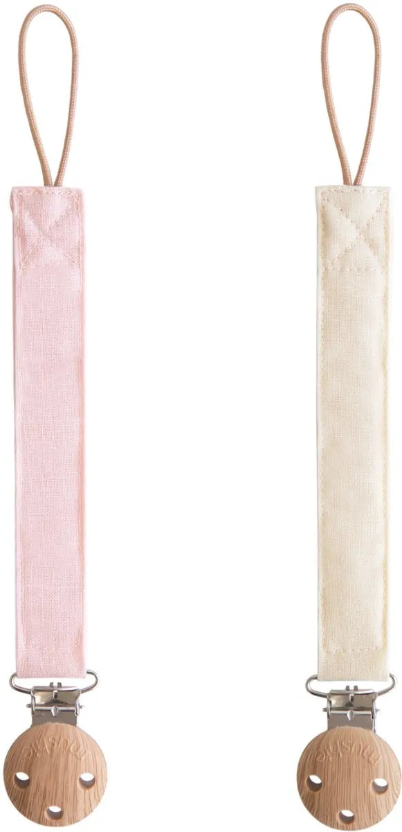 Mushie Fopspeenkoord 2-Pack - Linen Blush/Cream