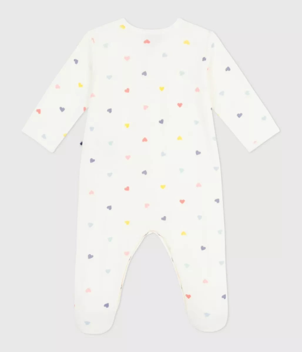 Petit Bateau Pyjama fluweel - Wit/ Gekleurde hartjes