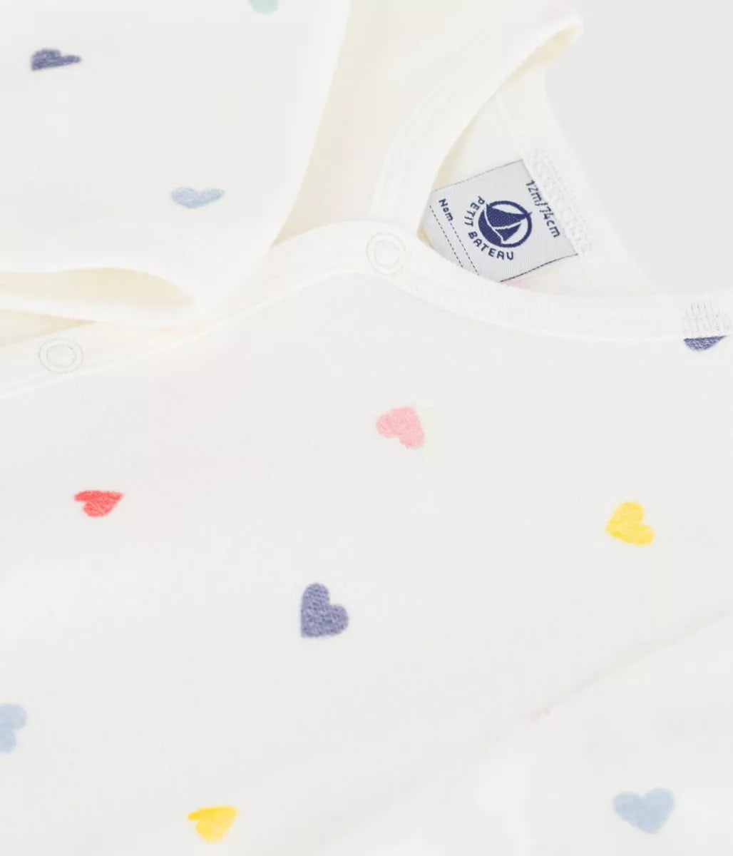 Petit Bateau Pyjama fluweel - Wit/ Gekleurde hartjes