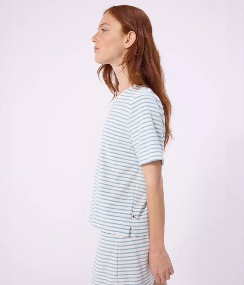 Petit Bateau Pyjama badstof - Wit/blauwe streep