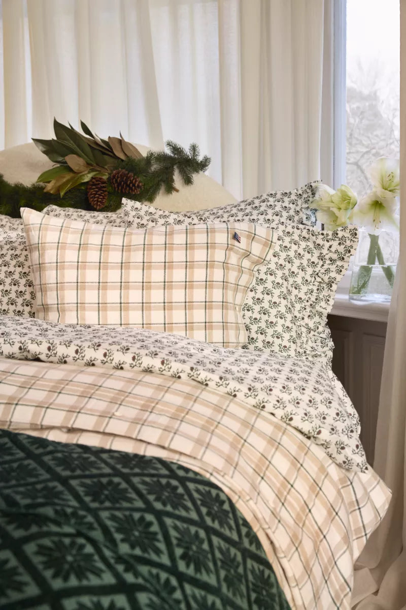 Lexington Dekbedovertrek flanel beige/groen/witte ruit