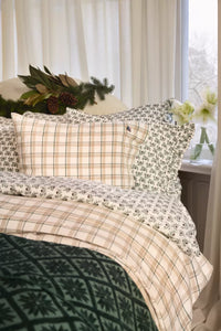 Lexington Dekbedovertrek flanel beige/groen/witte ruit