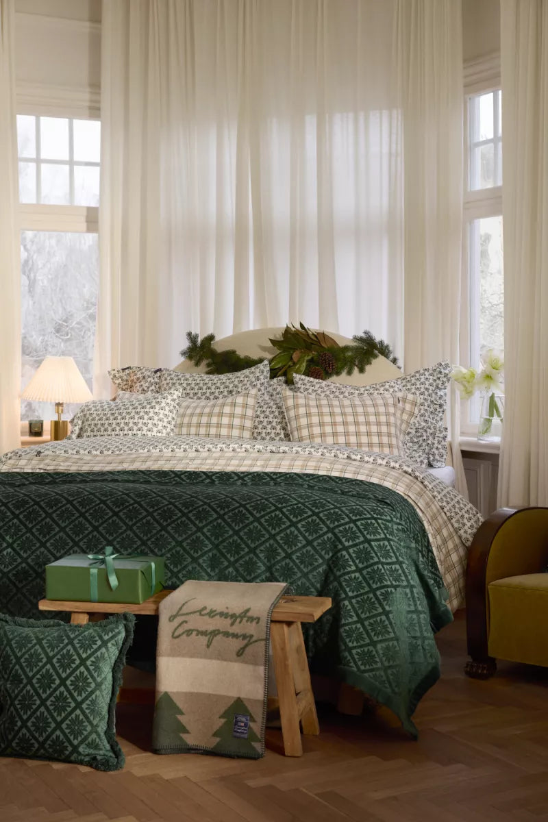 Lexington Dekbedovertrek flanel beige/groen/witte ruit