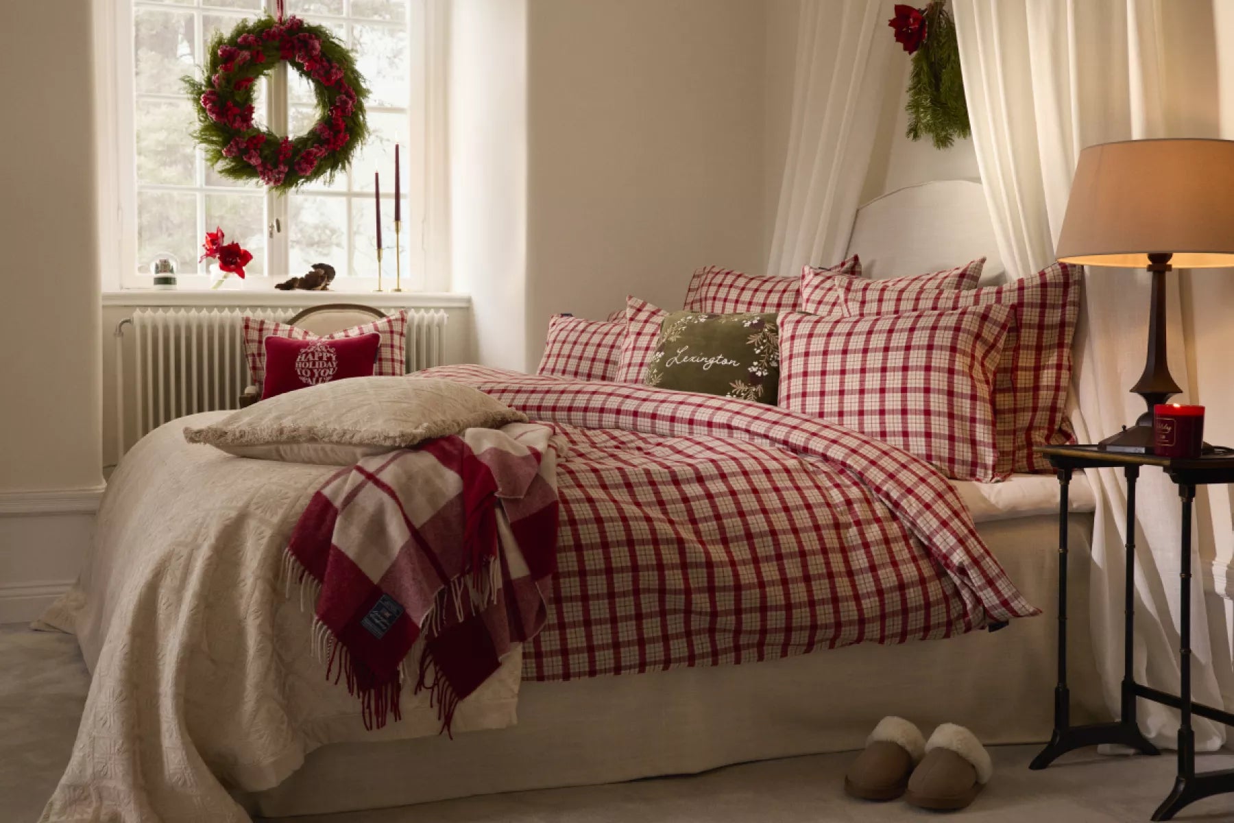 Lexington Dekbedovertrek flanel rood/beige ruit