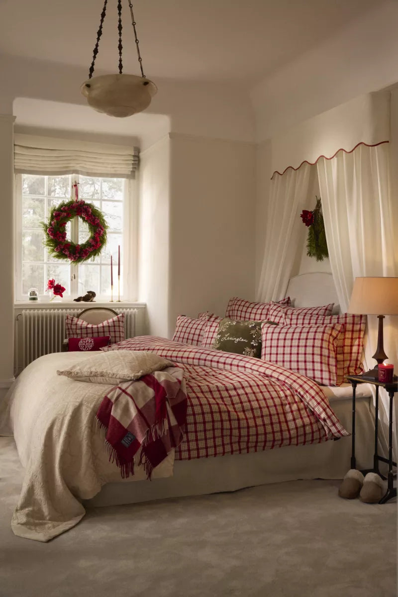 Lexington Dekbedovertrek flanel rood/beige ruit