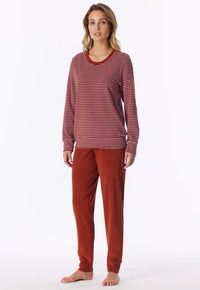 Schiesser Pyjama badstof - Roest/roze streep