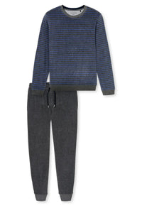 Schiesser Pyjama badstof - Blauw-grijze streep