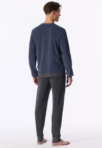 Schiesser Pyjama badstof - Blauw-grijze streep