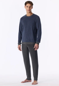 Schiesser Pyjama badstof - Blauw-grijze streep