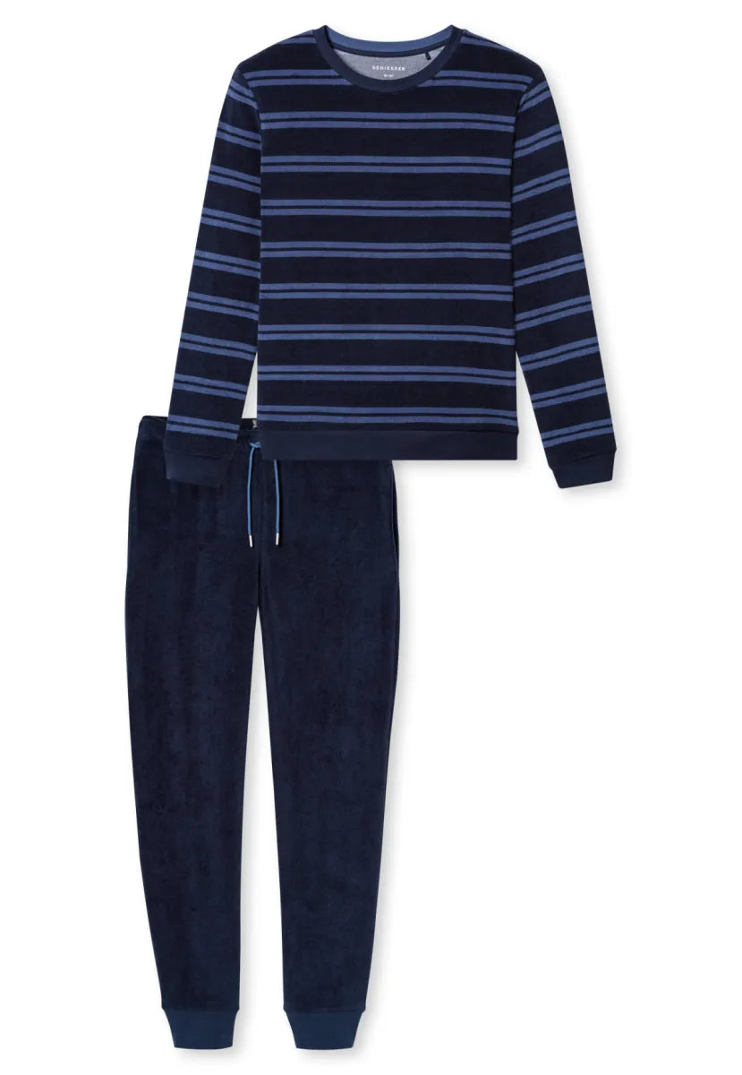 Schiesser Pyjama badstof - Donkerblauwe streep