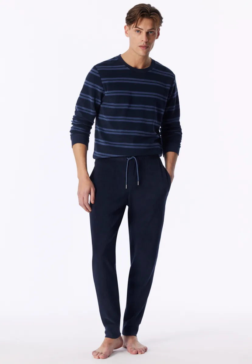 Schiesser Pyjama badstof - Donkerblauwe streep