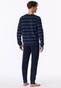 Schiesser Pyjama badstof - Donkerblauwe streep