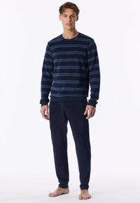 Schiesser Pyjama badstof - Donkerblauwe streep