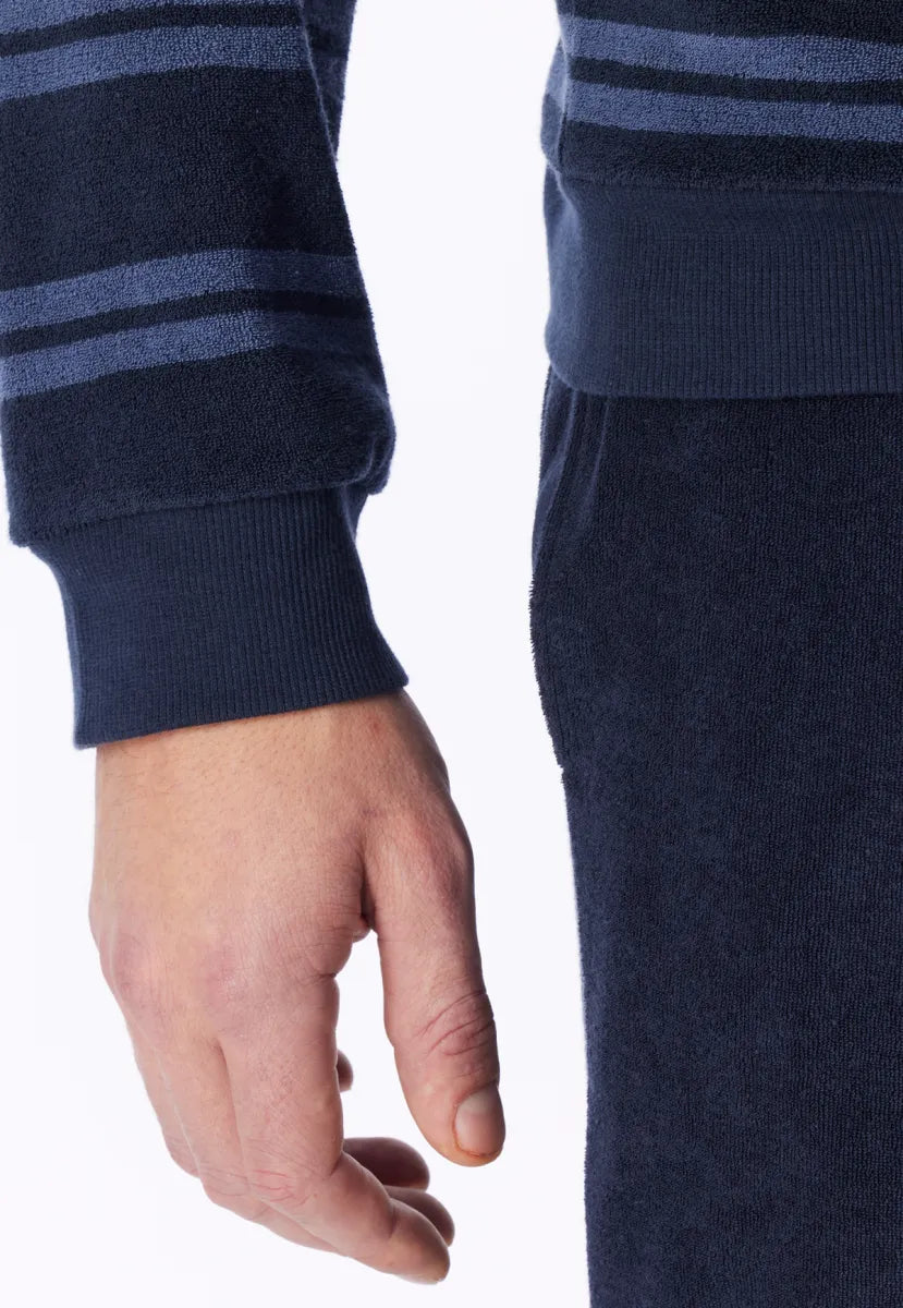 Schiesser Pyjama badstof - Donkerblauwe streep