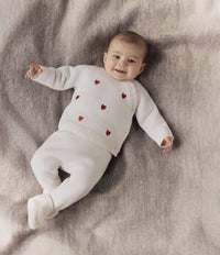 Petit Bateau Tweedelig gebreid babysetje met geborduurde hartjes