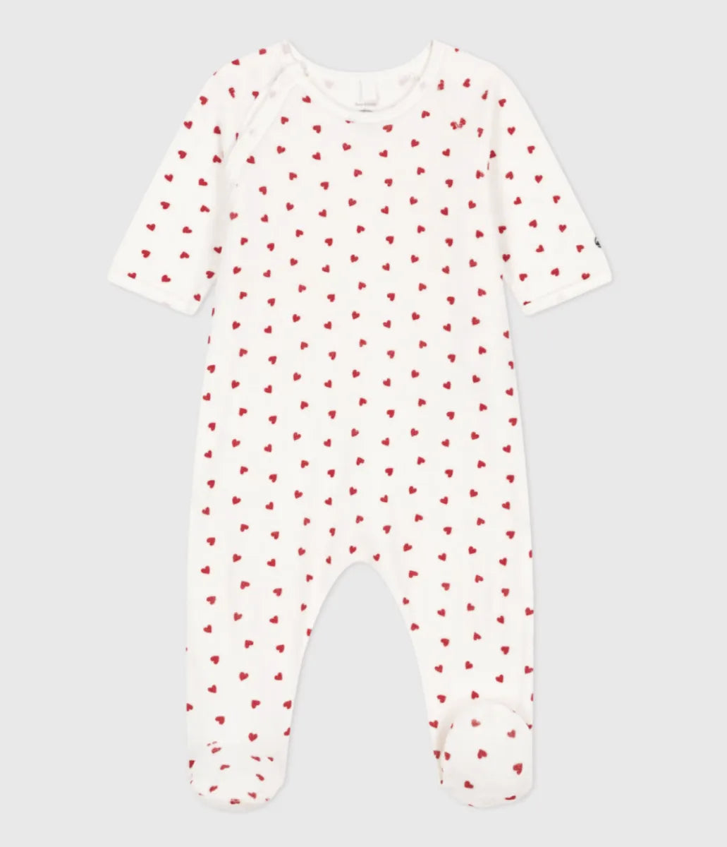 Petit Bateau Fluwelen babypyjama met hartjesprint