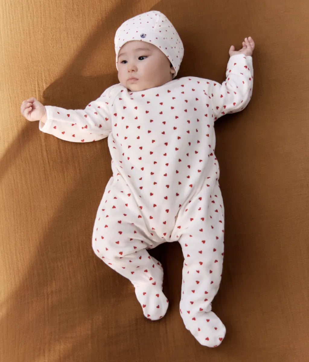 Petit Bateau Fluwelen babypyjama met hartjesprint