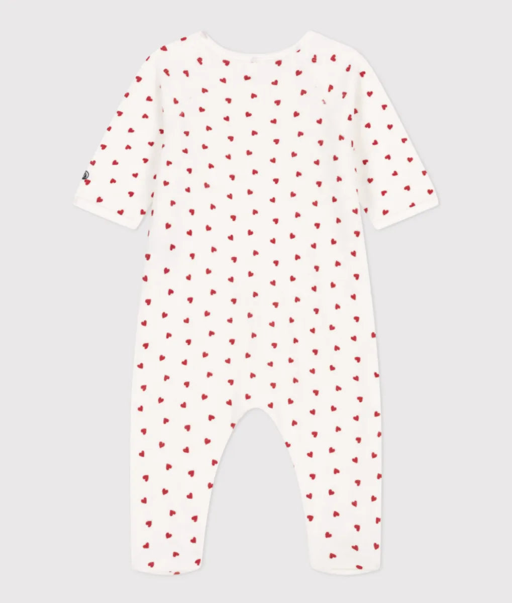 Petit Bateau Fluwelen babypyjama met hartjesprint