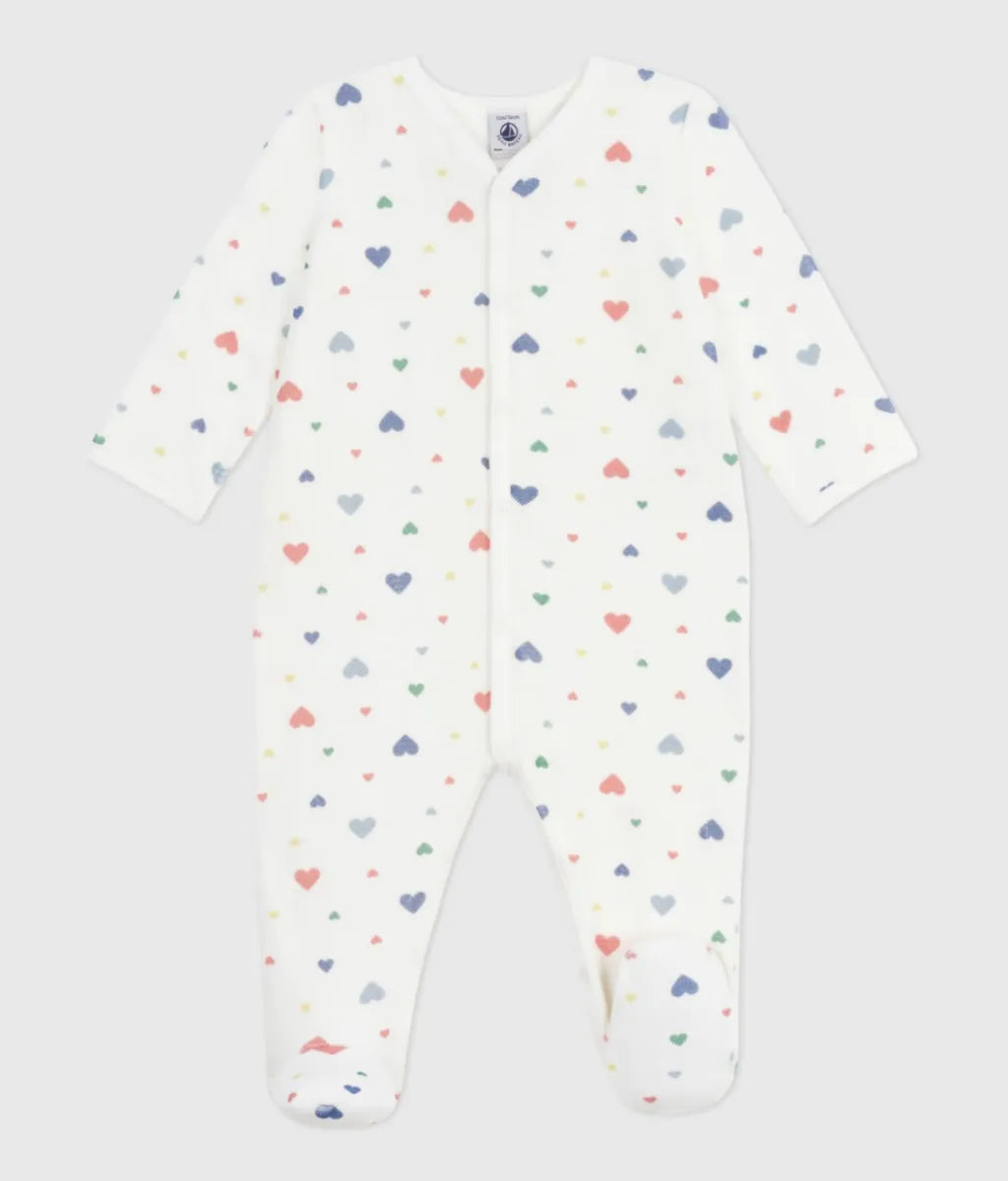 Petit Bateau Fluwelen babypyjama met hartjesprint
