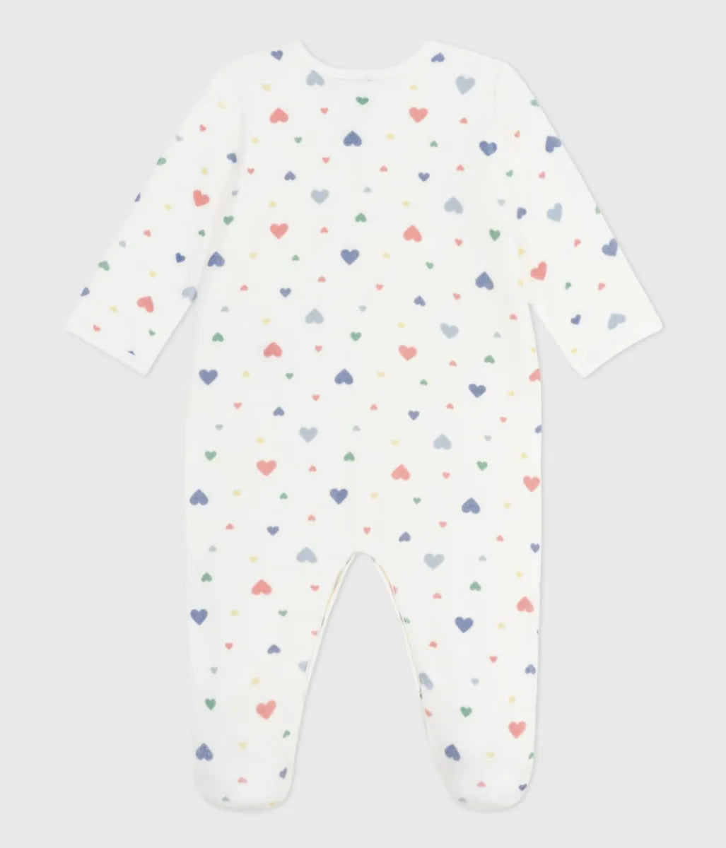 Petit Bateau Fluwelen babypyjama met hartjesprint