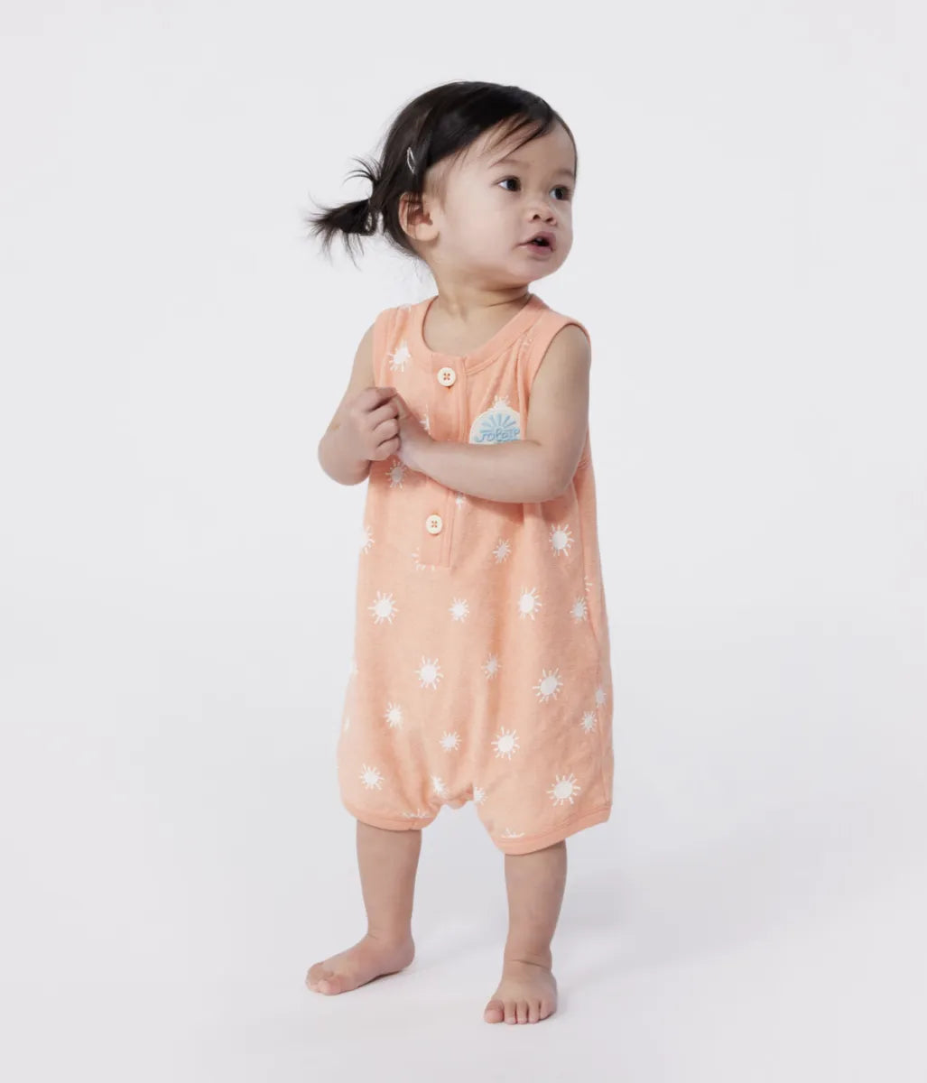 Petit Bateau Kort mouwloos babypakje van katoenen badstof met zonnetjesprint